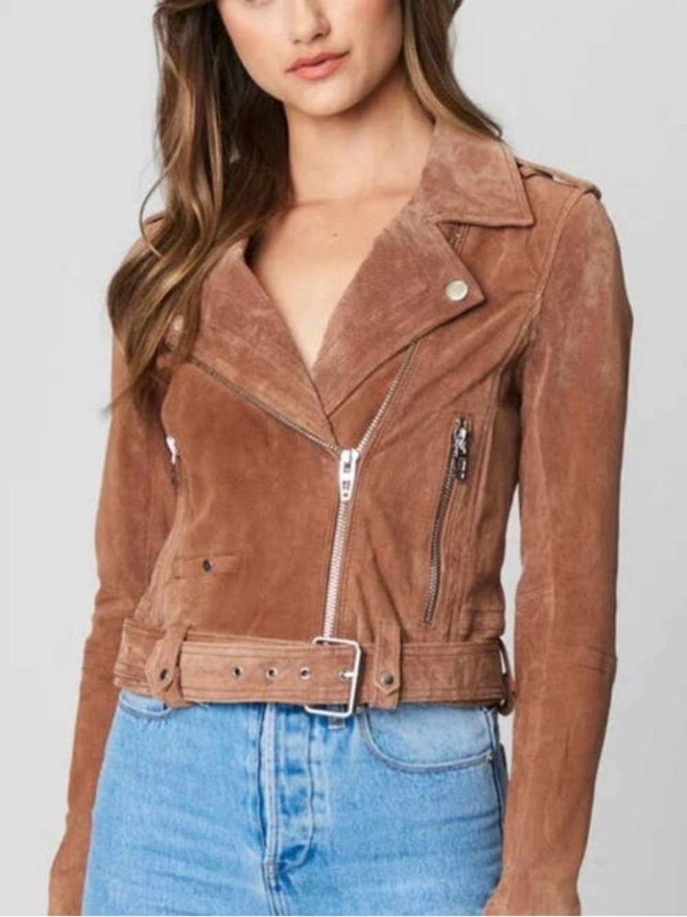 Blank NYC Suede Leather Moto Jacket in Coffee Bean Size Small NWT